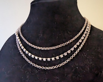 vintage silverfärgad strass halsband med flera kedjor i Brighton smycken