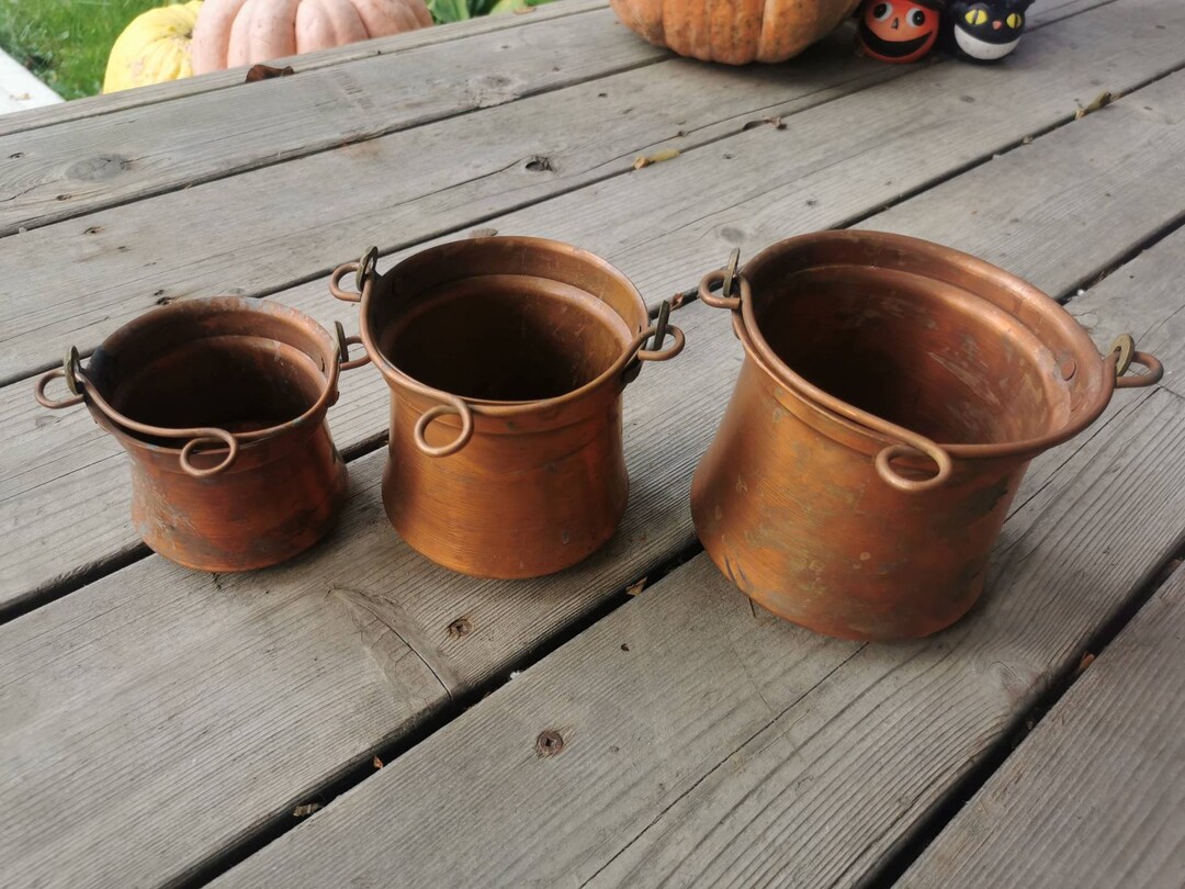 Three Vintage Copper Cauldrons Melting Pots With Handles. Etsy