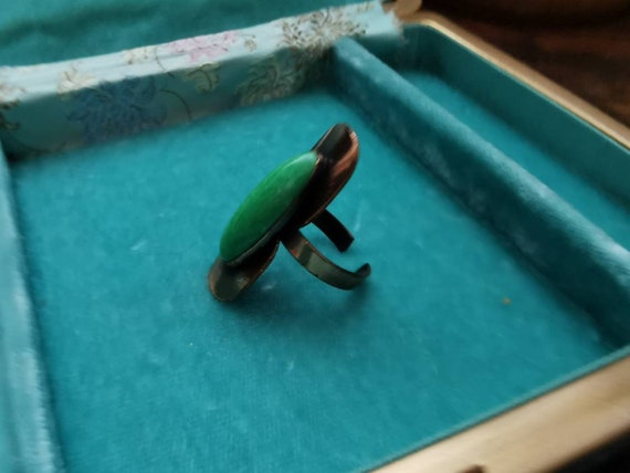 Larger copper statement ring with green stone, ad… - image 9