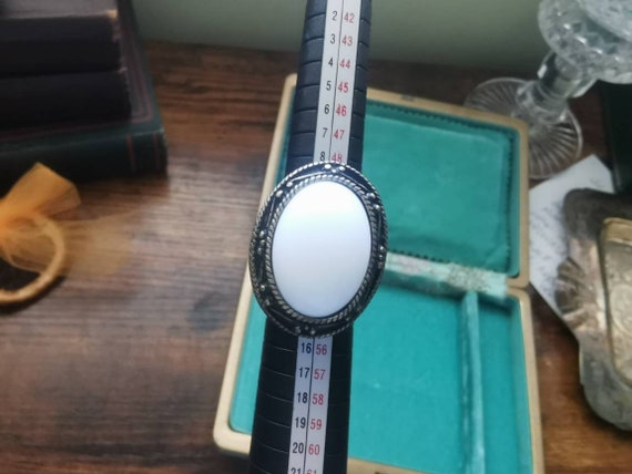 Vintage large statement ring white stone and bras… - image 6