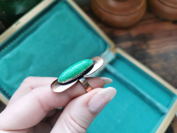 Larger copper statement ring with green stone, ad… - image 5