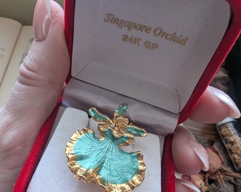 ヴィンテージ ゴールド 24 カラット オーキッド ラージ フラワー ピン
