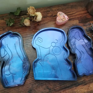 Goddess altar plates smudge dishes trio set purple blue colourshift changes in the light modern goddess self love self care naked bare all