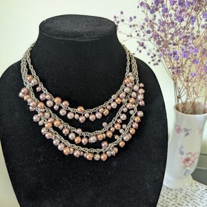 vintage multi strand chain and faux pearl necklace purple and copper pearls