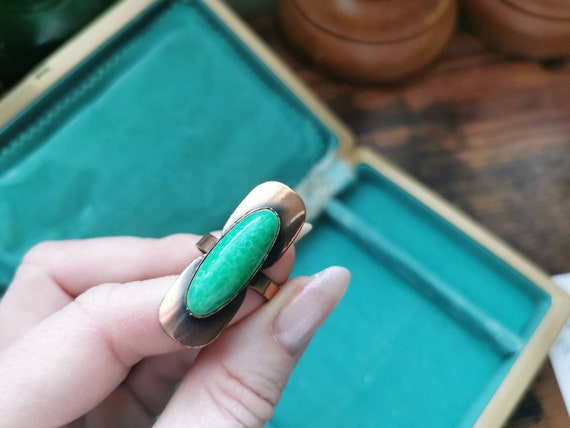 Larger copper statement ring with green stone, ad… - image 2
