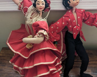 Muñecas de baile españolas antiguas bailarinas de flamenco.