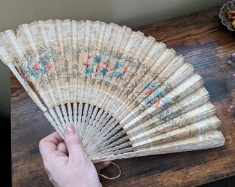 antique painted hand fan floral design