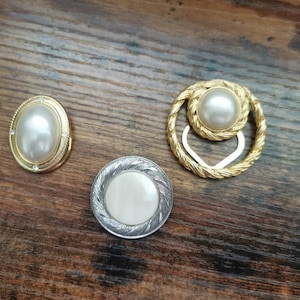 Vintage set of three scarf clips, faux pearl designs