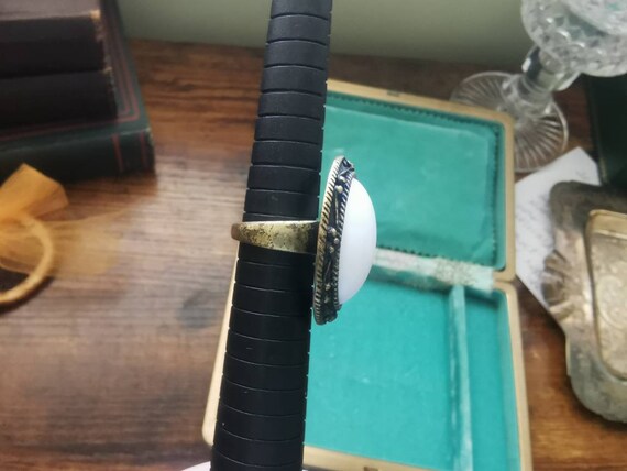 Vintage large statement ring white stone and bras… - image 4