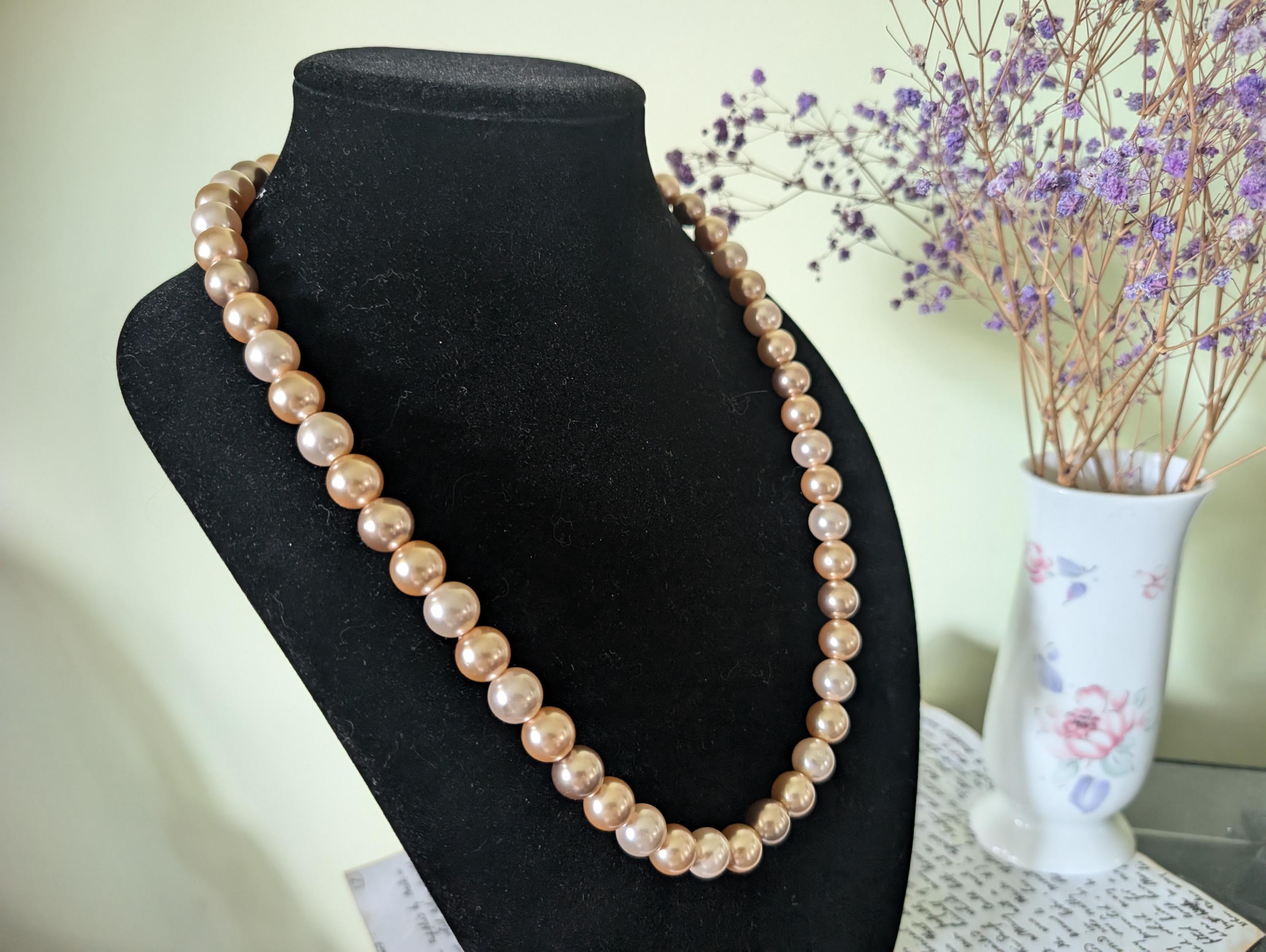 ヴィンテージフェイクパールネックレス ブラウンゴールドトーン - Etsy 