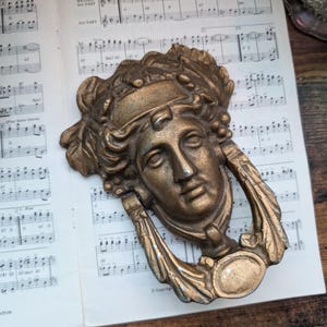 antique Victorian brass ornate gothic face door knocker Roman