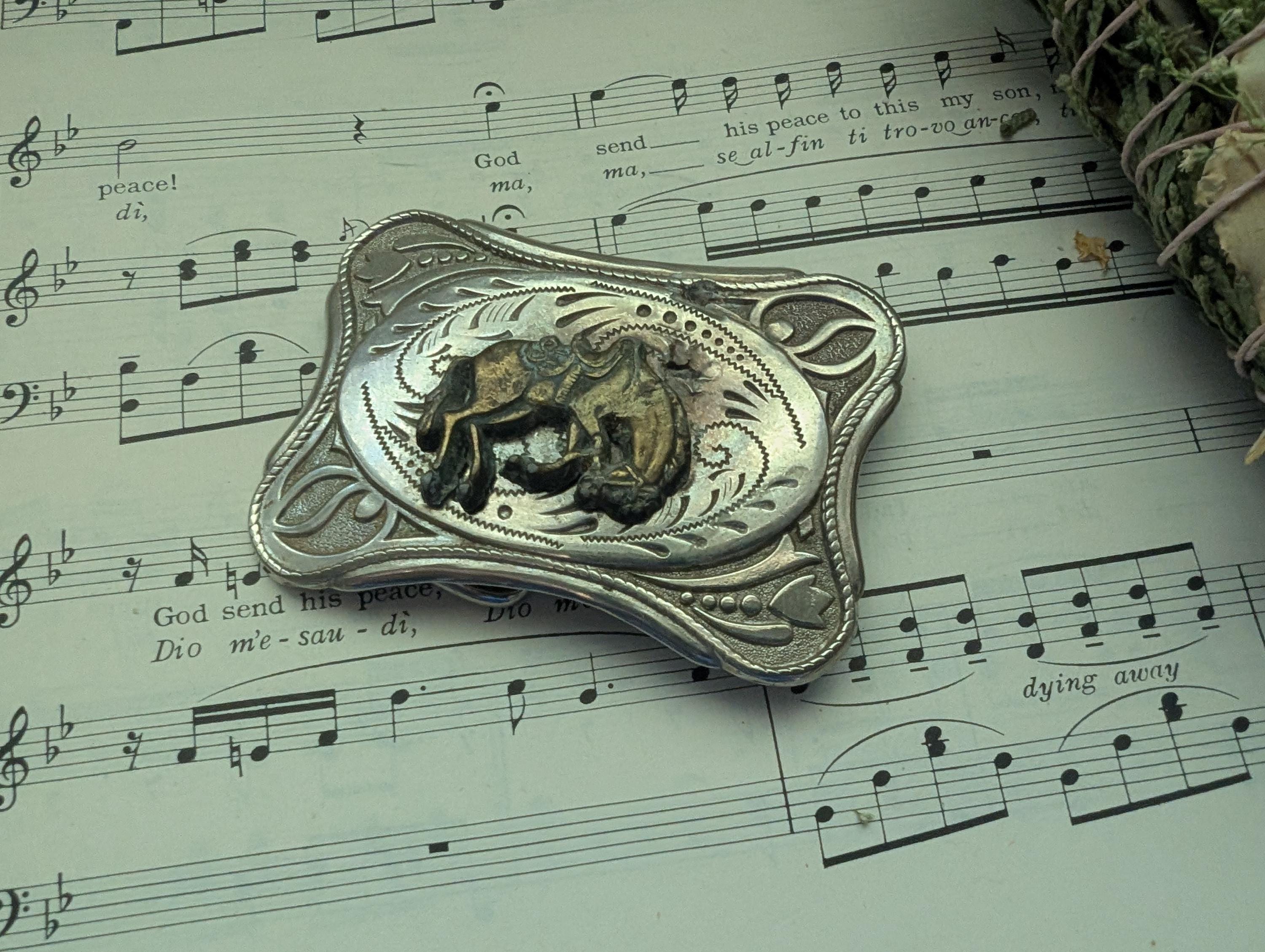 Fibbia Cintura Western Americana - Stelle E Croce Maltese - Argento Vintage