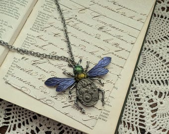 vintage long chain steampunk bee necklace