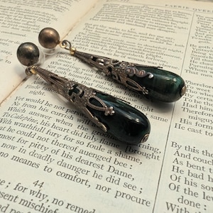 vintage art deco style teardrop earrings green