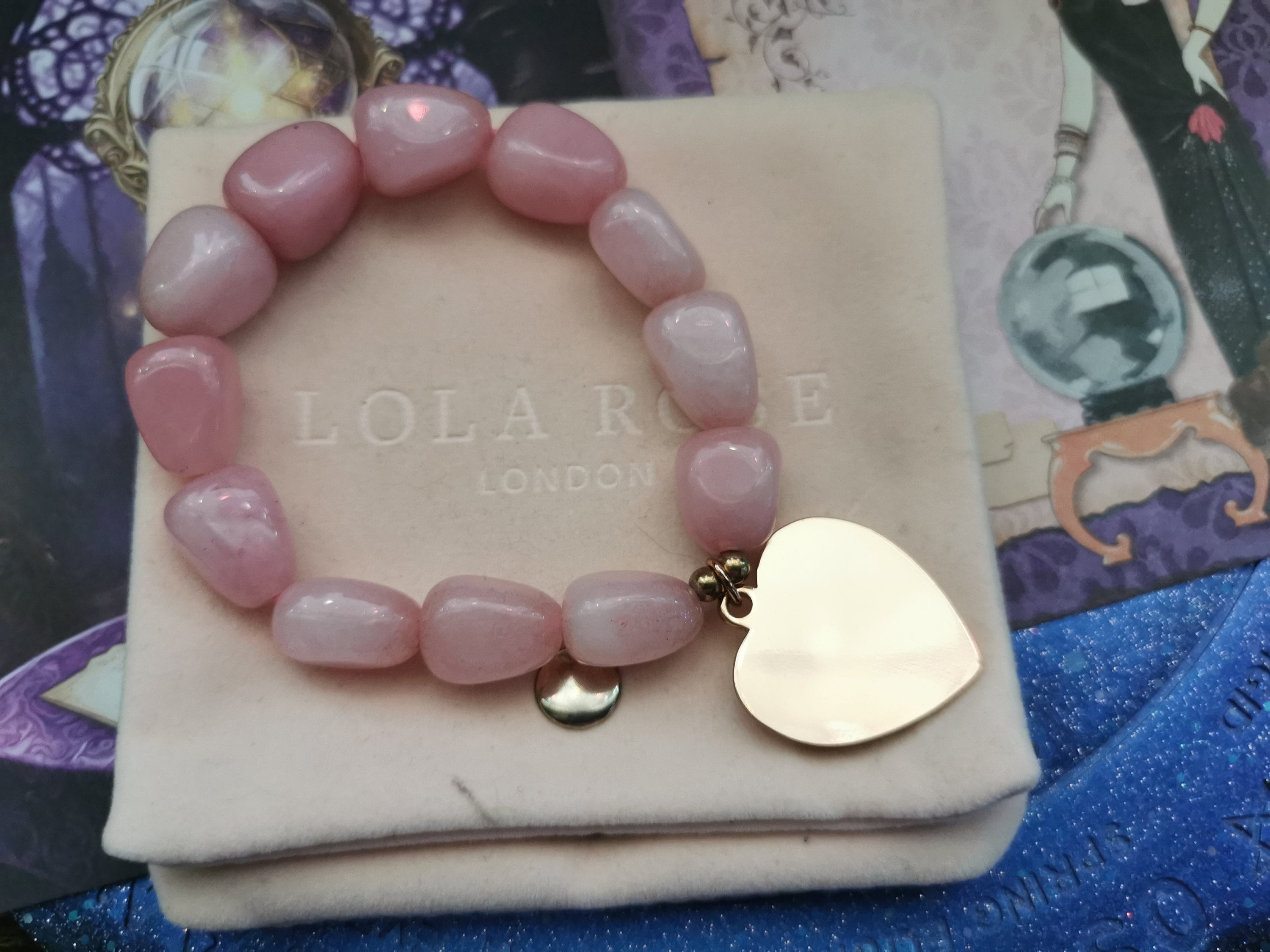 ローズゴールド パール貝 ブレスレット #lola rose Lola Rose Gemstone Bracelet Rose Quartz With Heart Charm and Bag
