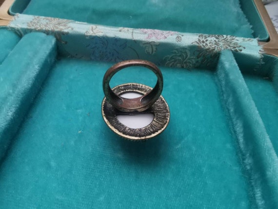 Vintage large statement ring white stone and bras… - image 9