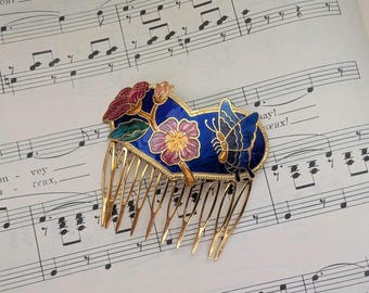 peineta vintage de cloisonné floral