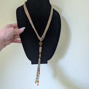 vintage goldtone 70s style tassel necklace with colourful beads