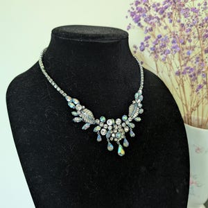 vintage stunning blue aurora borealis rhinestone 1950s necklace made in england