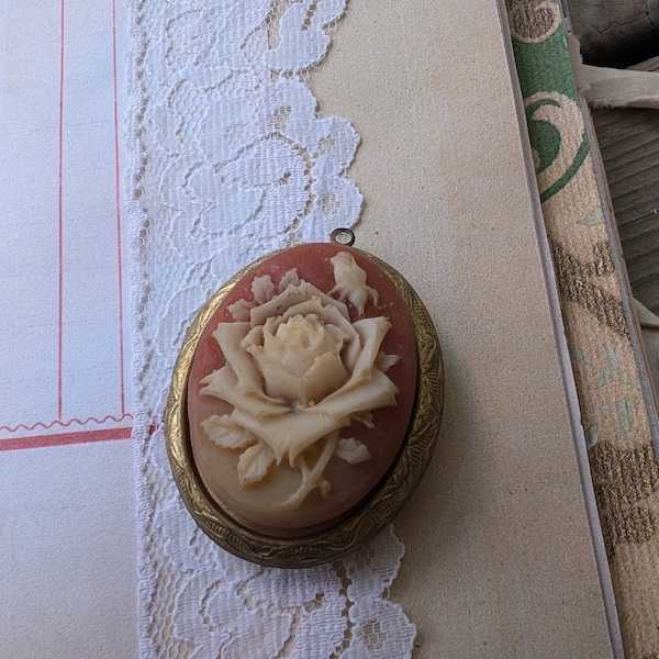 vintage rose floral cameo locket