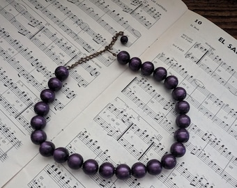 vintage 1950s purple beaded choker necklace