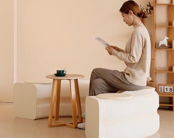 Panchina di carta pieghevole e portatile, sedile a nido d'ape pieghevole, disponibile in marrone e bianco, mobile minimalista e leggero in carta, idea regalo per la casa.