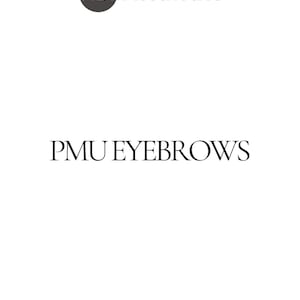 May include: A white training manual cover featuring the dark grey NDI Aesthetics logo at the top. The centre text reads PMU EYEBROWS in a bold, black serif font. At the bottom, the words TRAINING MANUAL are printed in black on a light beige bar.