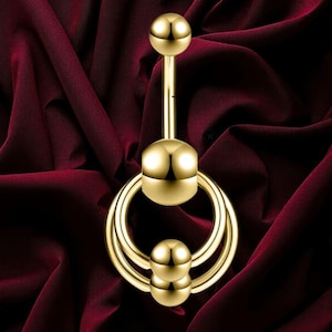 Piercing para ombligo de oro de 14 quilates con bola de doble aro, barra curva de 14G, joyería para piercing de ombligo, barra recta, piercing para ombligo con rosca interna, regalo.