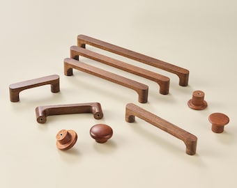 Solid Wood Cabinet Handles and Knobs, Walnut Drawer Pulls for Kitchen Cabinets and Furniture