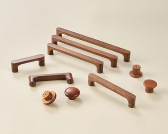 Solid Wood Cabinet Handles and Knobs, Walnut Drawer Pulls for Kitchen Cabinets and Furniture