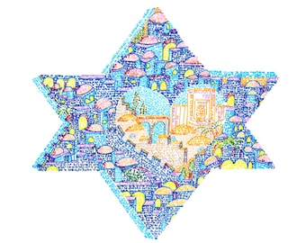 Jerusalem Star of David print or giclee Jerusalem Art Temple Mount Judaica Jewish home decor מגן דוד