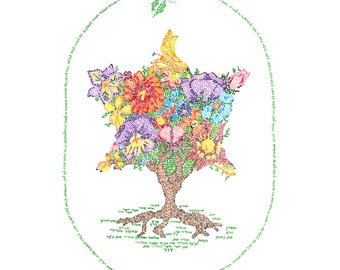 Tree Of Life - Entire Book of Ruth print or giclee Jewish wall art Israel calligraphy Israel gift  עץ חיים