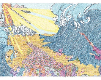 Parting of the Red Sea - Entire Book of Exodus print or giclee Moses parting the sea Israel art Bible Calligraphy  ים סוף