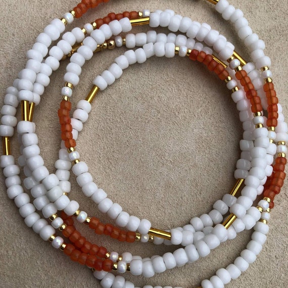 White Orange Gold Waist Beads Non Stretch Screw Clasp Custom