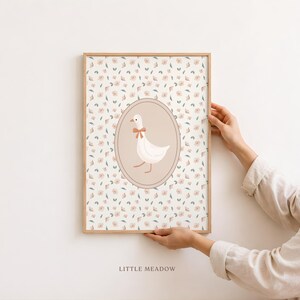 Nursery Silly Goose Print, Floral Baby Duck Wall Art, Baby Shower Gift, Farmhouse Goose Poster with Bow for Playrooms, Printable Download