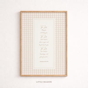 The Blessing Numbers 6:24-26 Nursery Faith Print, Baby Bible Verse Wall Art, The Lord Bless You, Beige Gingham Scripture Poster, Digital Art