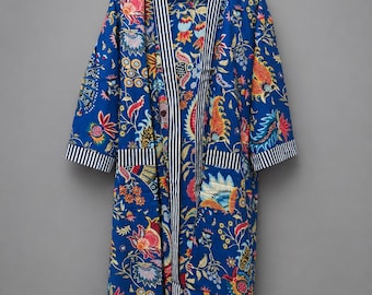 Organiczny turecki szlafrok boho z bawełny: wzór Evil Eye, styl kimono