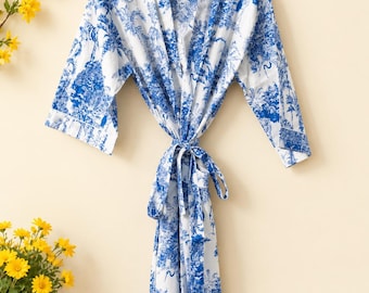 Szlafrok kimono z bawełny w kwiaty: indyjski nadruk blokowy, odzież domowa