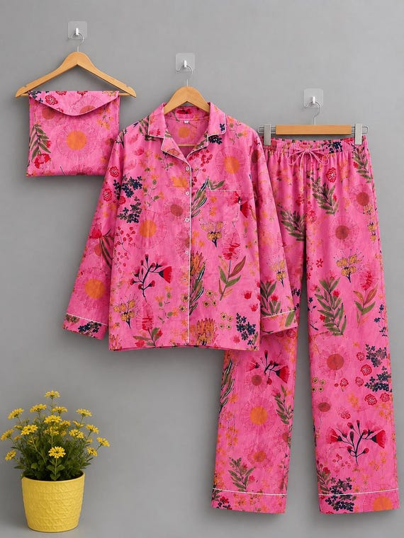 Cotton Pajamas Women, Floral Sleepwear, Matching PJ Loungewear, Soft Nightwear