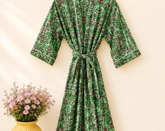 Szlafrok kimono z bawełny, z nadrukiem w kwiaty, w dużym rozmiarze
