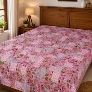 Colcha Kantha de patchwork estilo boho - Colcha vintage hecha a mano tamaño king