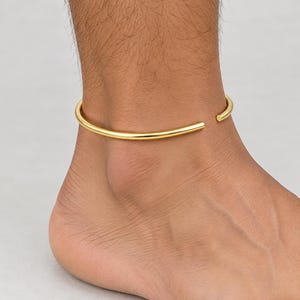 Bracelet de cheville ouvert plaqué or 18 carats avec jonc minimaliste ajustable, bijou fait main, cadeau