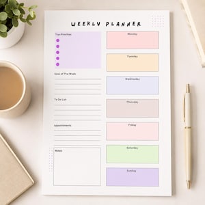 Planejador Semanal de Trabalho Imprimível | Agenda Semanal Minimalista | Planejador Digital A4 | Organizador de Produtividade | Download Instantâneo em PDF
