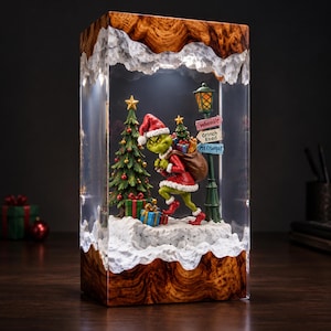 Green Mischief Resin Lamp, Grumpy Holiday Character, Christmas Night Light, Festive Movie Decor, Winter Gift, Unique Christmas Gift Idea