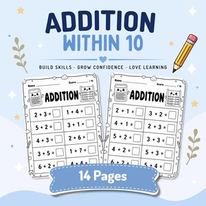 Addition Within 20 Worksheets For Kindergarten Basic Math Practice Printable PDF
