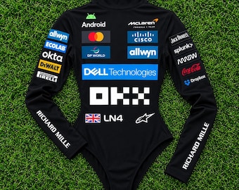 Body de mujer inspirado en Lando Norris #4 para carreras de F1 – Camiseta térmica de manga larga estilo McLaren para deportes de motor y disfraz de Halloween