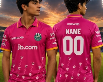 Personalized Barbados Royals Pink Cricket Polo Shirt | Custom Name & Number Fan Jersey