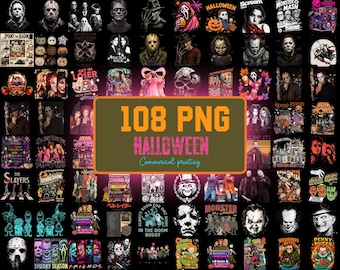vintage horror character png bundle, retro spooky movie sublimation, classic halloween killer clipart for apparel, digital download