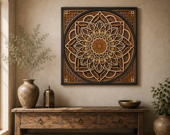 Mandala de madera en capas para pared / Decoración del hogar de inspiración bohemia india