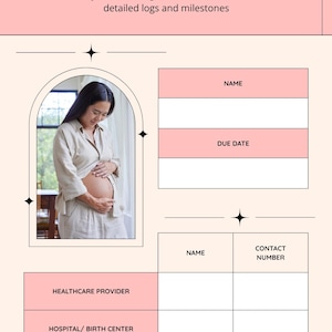 Planificador de embarazo imprimible en PDF / Diario de embarazo / Planificador para bebés / Seguimiento del embarazo / Registro de salud de la madre / Descarga digital / A4 A5 Carta estadounidense